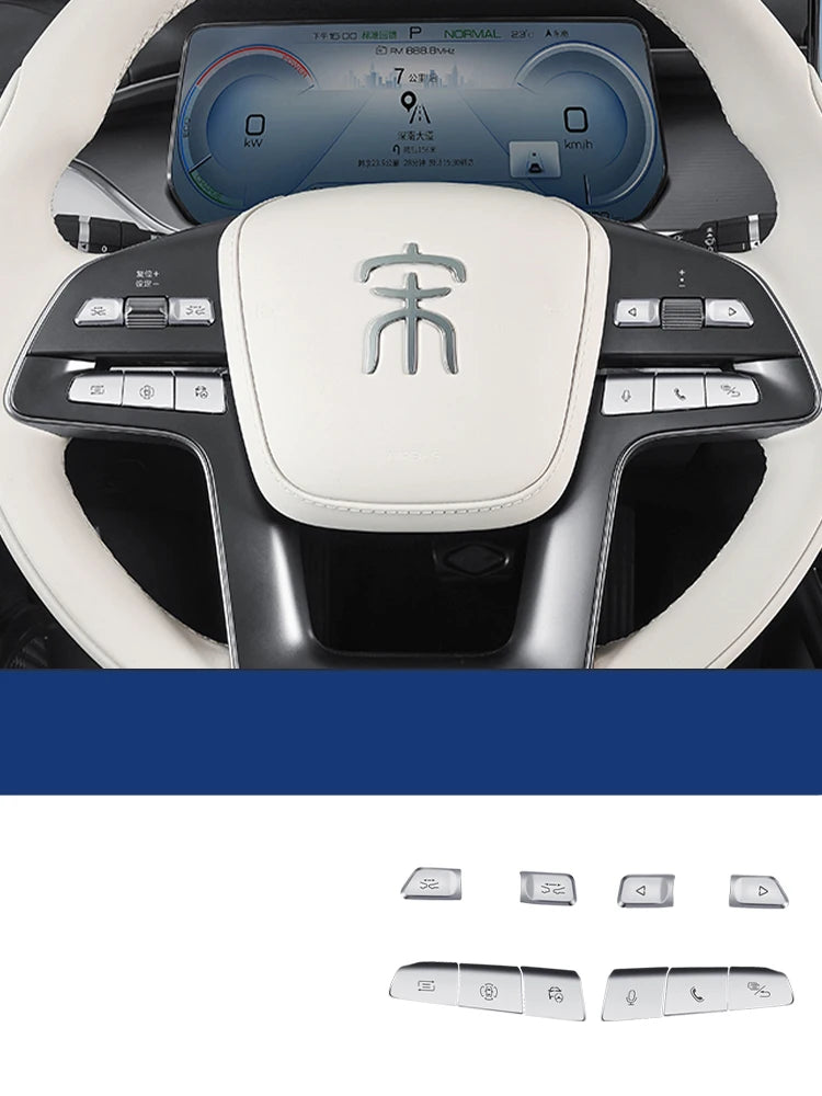 For BYD Song L 2023 2024 Car Styling Door Switch Button Stickers Tailgate Interior Steering Wheel Metal Modification Accessories