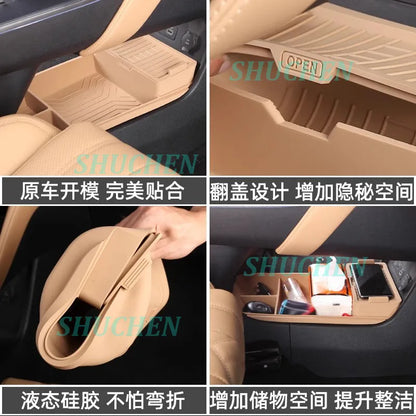 Car Under Central Console Storage Box for BYD Song L DMI 2024-2025 Silicone Flip Cover Storage Box Interior Accessories