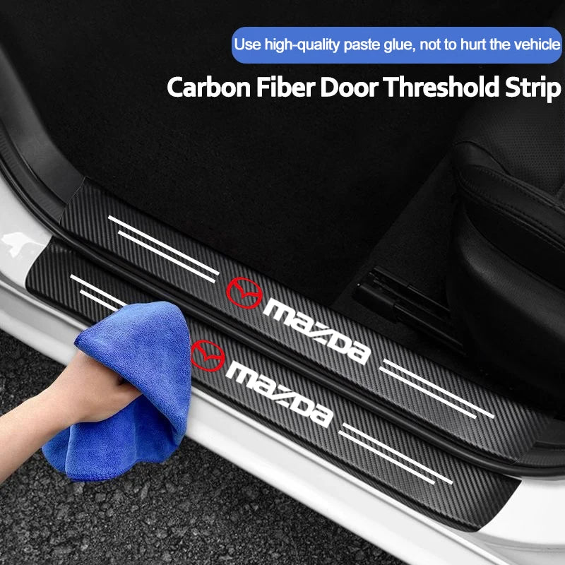Carbon fiber protective stickers for car door sill side anti step bumpers For Mazda 3 6 CX5 2 CX3 CX9 MX5 RX8 Axela Demio Atenza