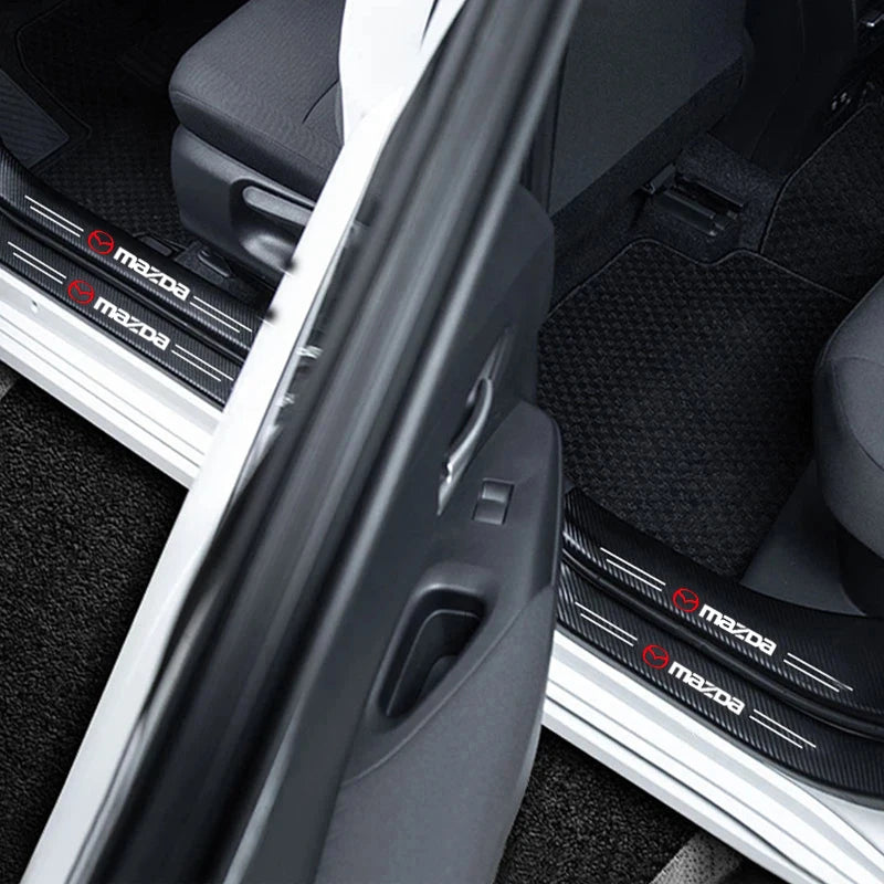 Carbon fiber protective stickers for car door sill side anti step bumpers For Mazda 3 6 CX5 2 CX3 CX9 MX5 RX8 Axela Demio Atenza