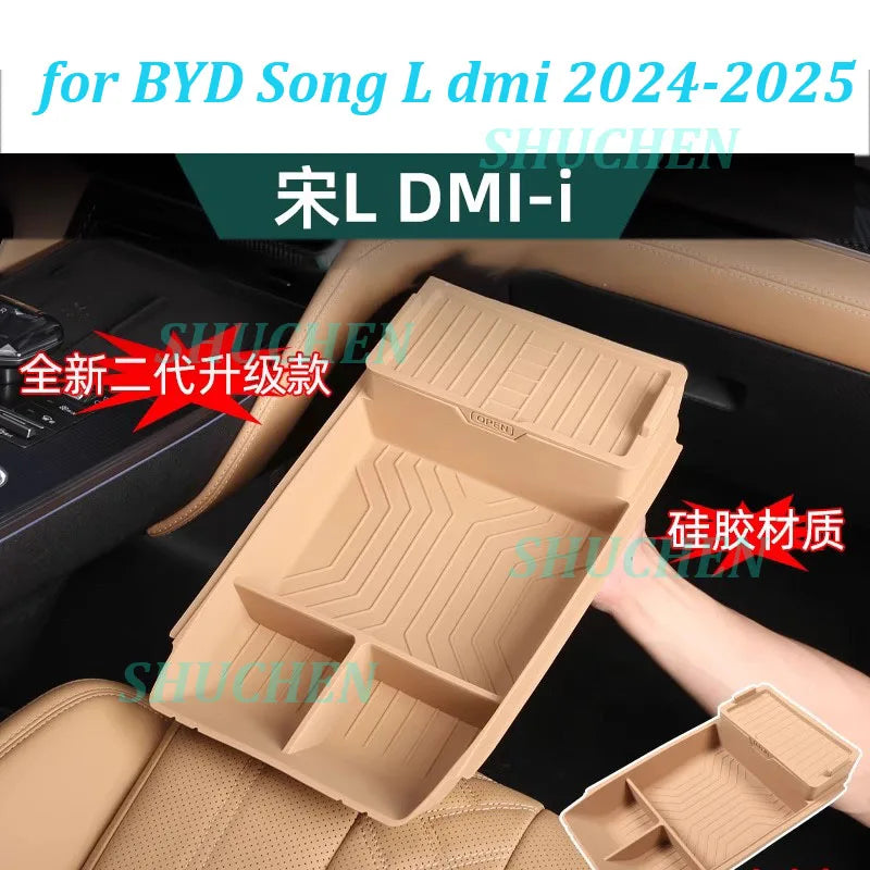 Car Under Central Console Storage Box for BYD Song L DMI 2024-2025 Silicone Flip Cover Storage Box Interior Accessories