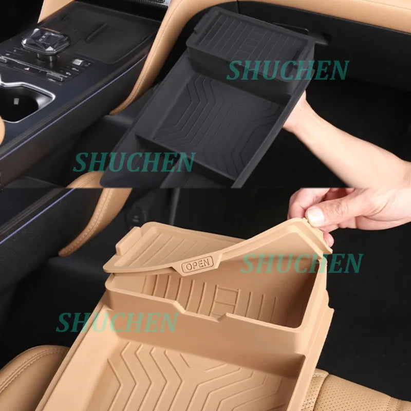 Car Under Central Console Storage Box for BYD Song L DMI 2024-2025 Silicone Flip Cover Storage Box Interior Accessories