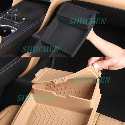Car Under Central Console Storage Box for BYD Song L DMI 2024-2025 Silicone Flip Cover Storage Box Interior Accessories