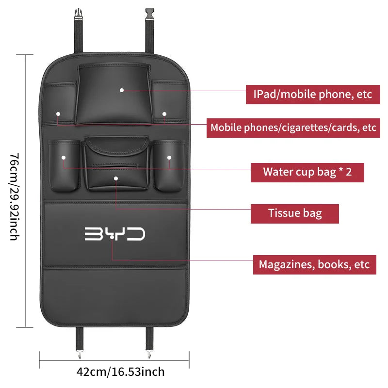 All in One Car Seat Back Storage Bag For BYD Atto3 Han Song plus Seagyll V2l Dolphin F3 E6 G3 I3 Ea1 Anti Kick Pad Cup Holder