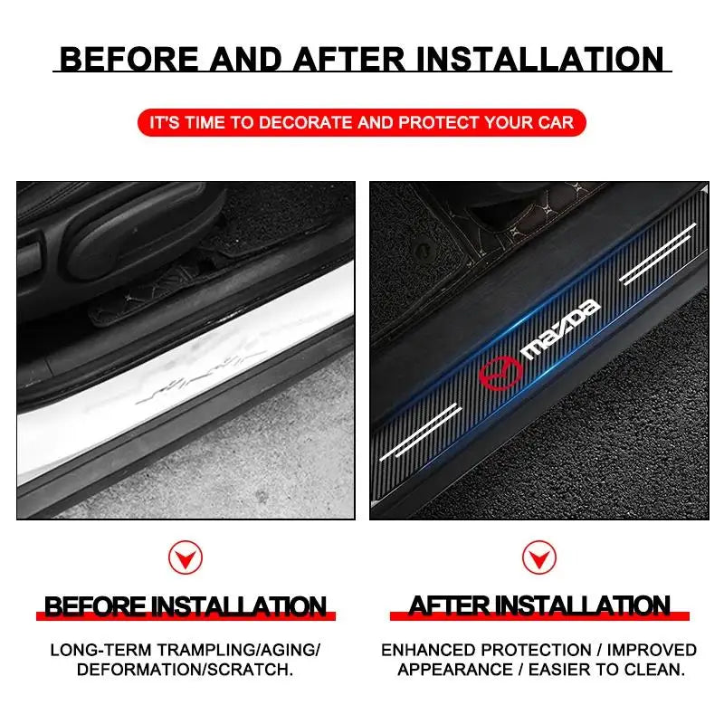 Carbon fiber protective stickers for car door sill side anti step bumpers For Mazda 3 6 CX5 2 CX3 CX9 MX5 RX8 Axela Demio Atenza