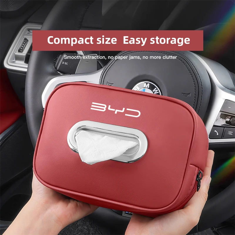 High-capacity Car Interior Tissue Box Kleenex Storage Bag Accessories For BYD Tang E6 F3 Atto3 Yuan Plus Song Max F0 G3 I3 Ea1