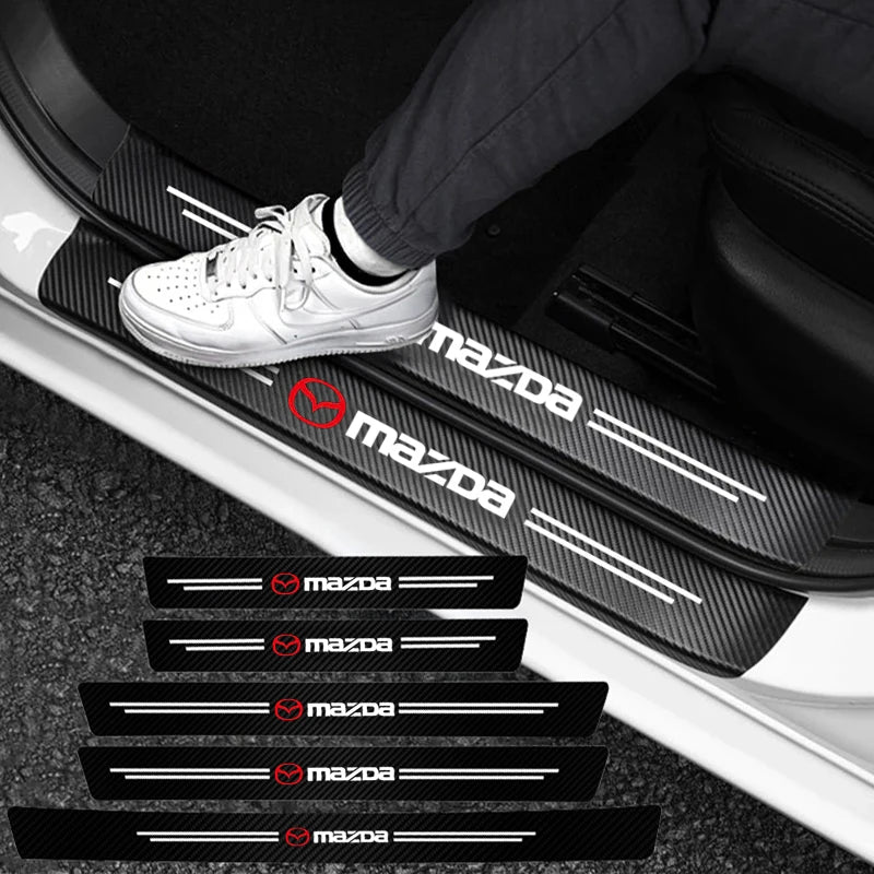 Carbon fiber protective stickers for car door sill side anti step bumpers For Mazda 3 6 CX5 2 CX3 CX9 MX5 RX8 Axela Demio Atenza